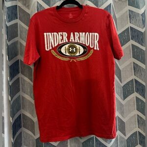 Under Armour red and gold Collegiate T-shirt in size M